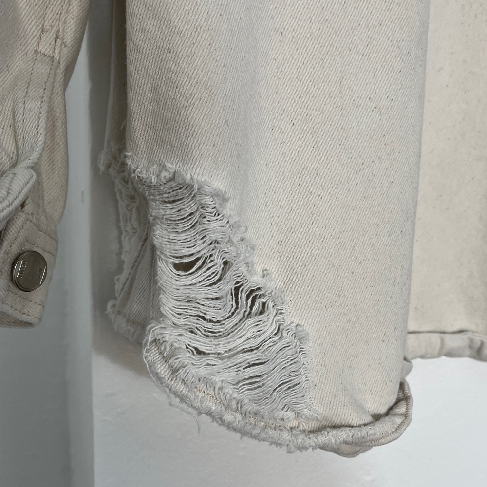 Zara Denim Cream Button-Up Distressed Jacket - Picture 8 of 11